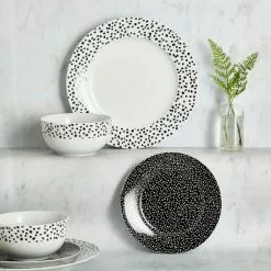 Dunelm Dottie Black 12 Piece Dinner Set
