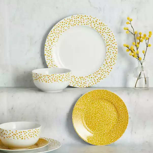 Dunelm Dotty Ochre 12 Piece Dinner Set 3 Dunelm Dotty Ochre 12 Piece Dinner Set