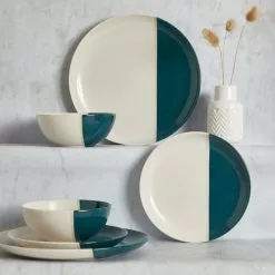 Dunelm Elements Dipped Teal 12 Piece Dinner Set