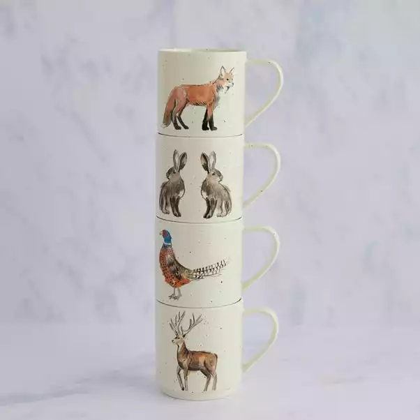Dunelm Set Of 4 Woodland Stackable Mugs 4 Dunelm Set Of 4 Woodland Stackable Mugs - Image 2