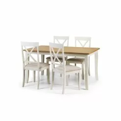 Julian Bowen Davenport Rectangular Dining Table With 4 Dining Chairs Ivory With Oak 9 Julian Bowen Davenport Rectangular Dining Table With 4 Dining Chairs Ivory With Oak -Dune Room Furniture Shop 30794218 alt03